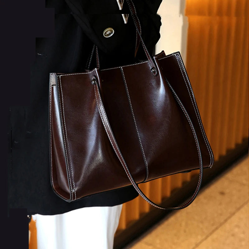 Burminsa Cowhide Genuine Leather Tote Shoulder Bags For Women 2025 Luxury Designer Large Capacity Shopper Work Ladies Handbags