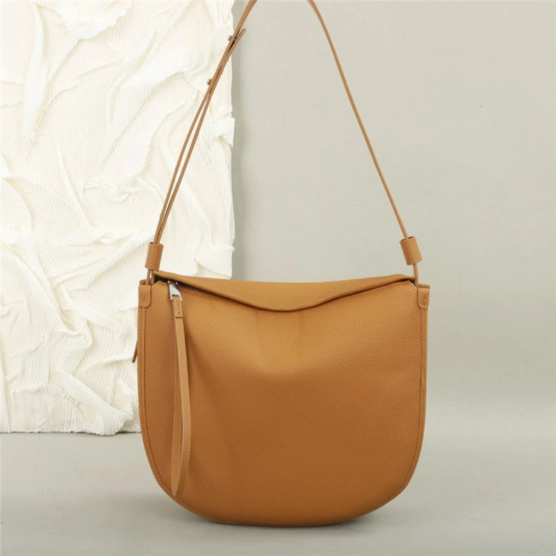 Burminsa Cowhide Genuine Leather Crescent Shoulder Bags For Women 2025 Luxury Designer Crossbody Shopper Tote Ladies Handbags