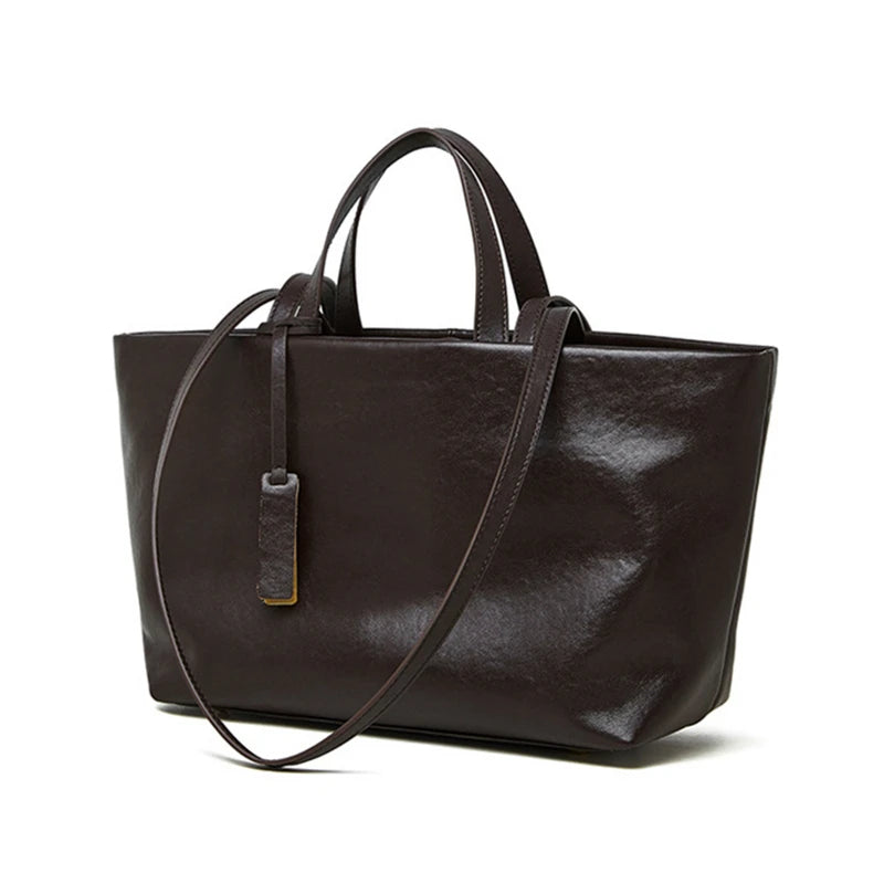 Burminsa Cowhide Genuine Leather Tote Shoulder Bags For Women 2025 Luxury Designer Large Capacity Commuter Work Ladies Handbags