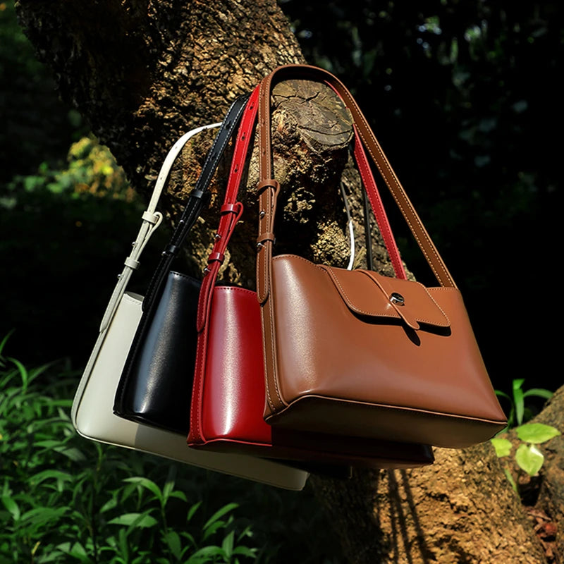 Burminsa Cowhide Genuine Leather Underarm Shoulder Bags For Women New 2025 Luxury Designer Crossbody Purses Work Ladies Handbags