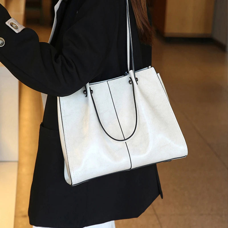 Burminsa Cowhide Genuine Leather Tote Shoulder Bags For Women 2025 Luxury Designer Large Capacity Shopper Work Ladies Handbags