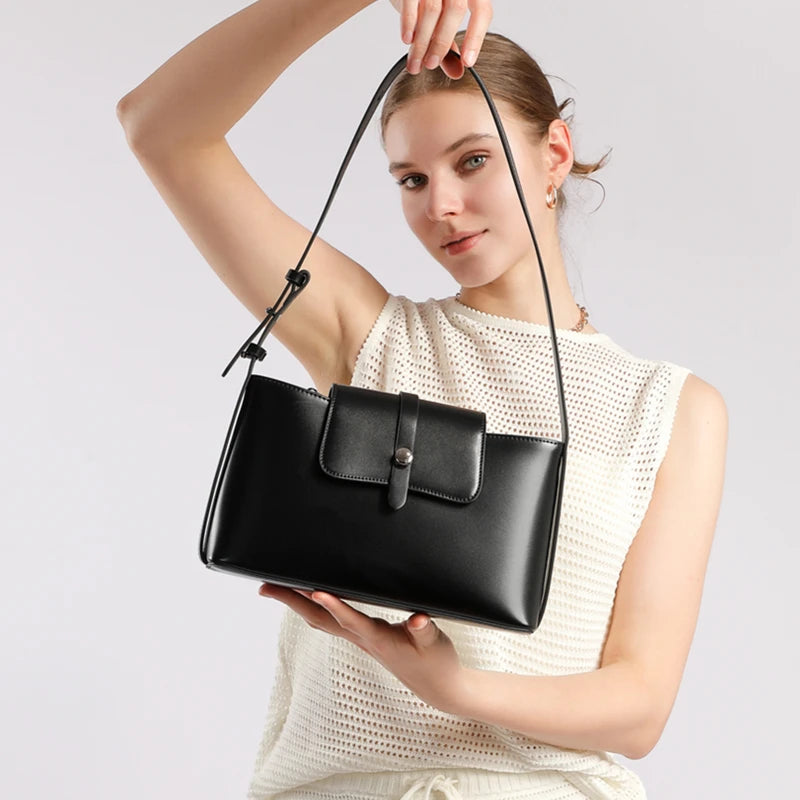 Burminsa Cowhide Genuine Leather Underarm Shoulder Bags For Women New 2025 Luxury Designer Crossbody Purses Work Ladies Handbags