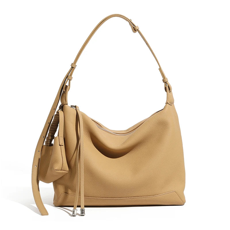 Burminsa Luxury Cowhide Genuine Leather Hobo Shoulder Bags 2025 Trend Designer Commuting Messenger Bags Crescent Ladies Handbags
