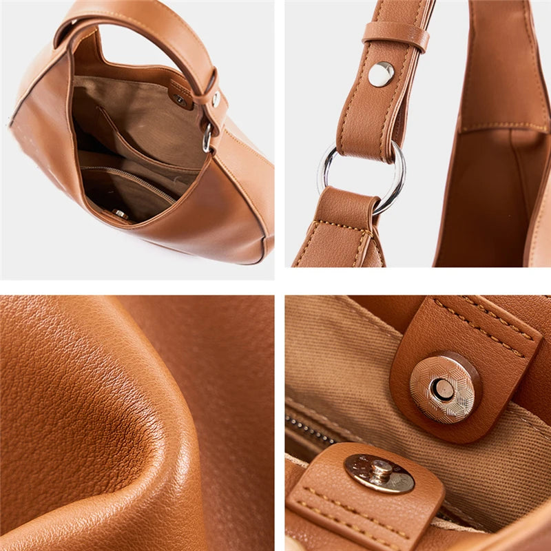 Burminsa Cowhide Genuine Leather Underarm Shoulder Bags For Women 2025 Trend Designer Hobo Crossbody Purses Tote Ladies Handbags