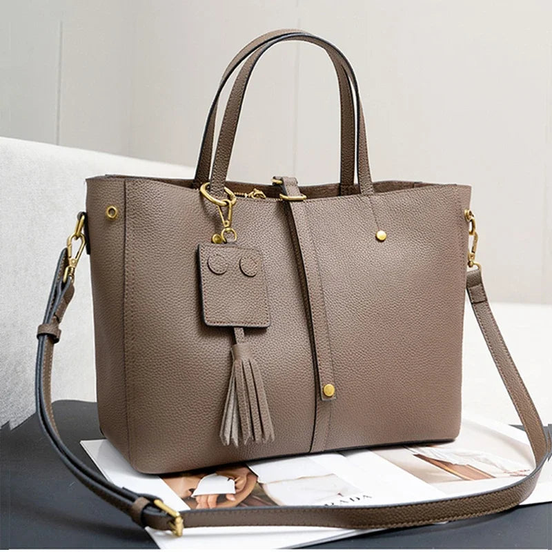 Burminsa Cowhide Genuine Leather Large Bucket Tote Handbags For Women New 2025 Luxury Designer Shopper Bucket Work Shoulder Bags