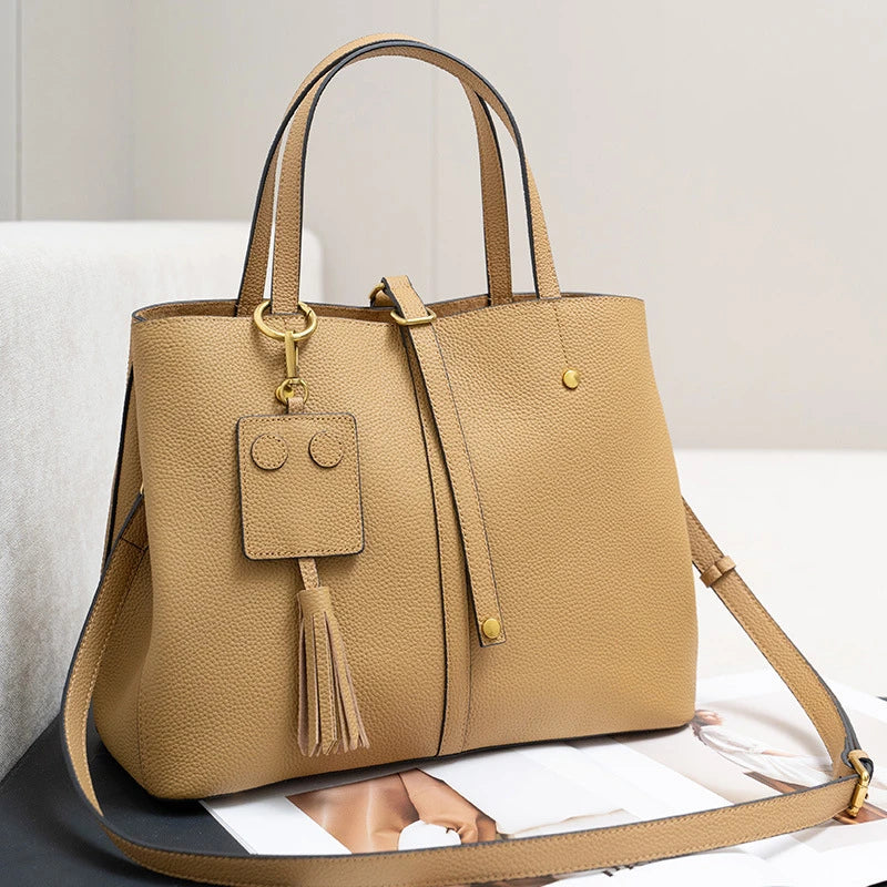 Burminsa Cowhide Genuine Leather Large Bucket Tote Handbags For Women New 2025 Luxury Designer Shopper Bucket Work Shoulder Bags