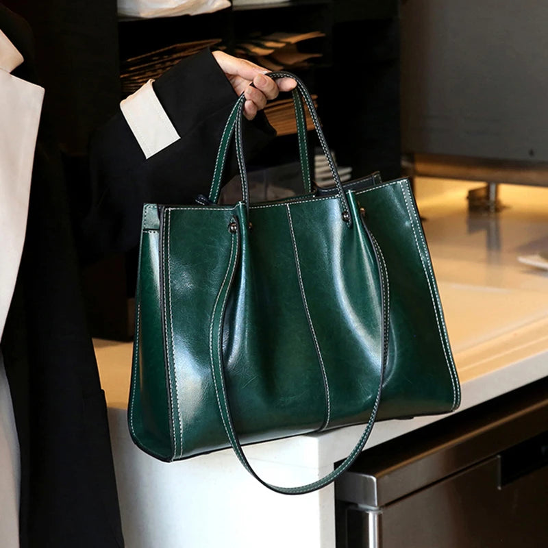 Burminsa Cowhide Genuine Leather Tote Shoulder Bags For Women 2025 Luxury Designer Large Capacity Shopper Work Ladies Handbags