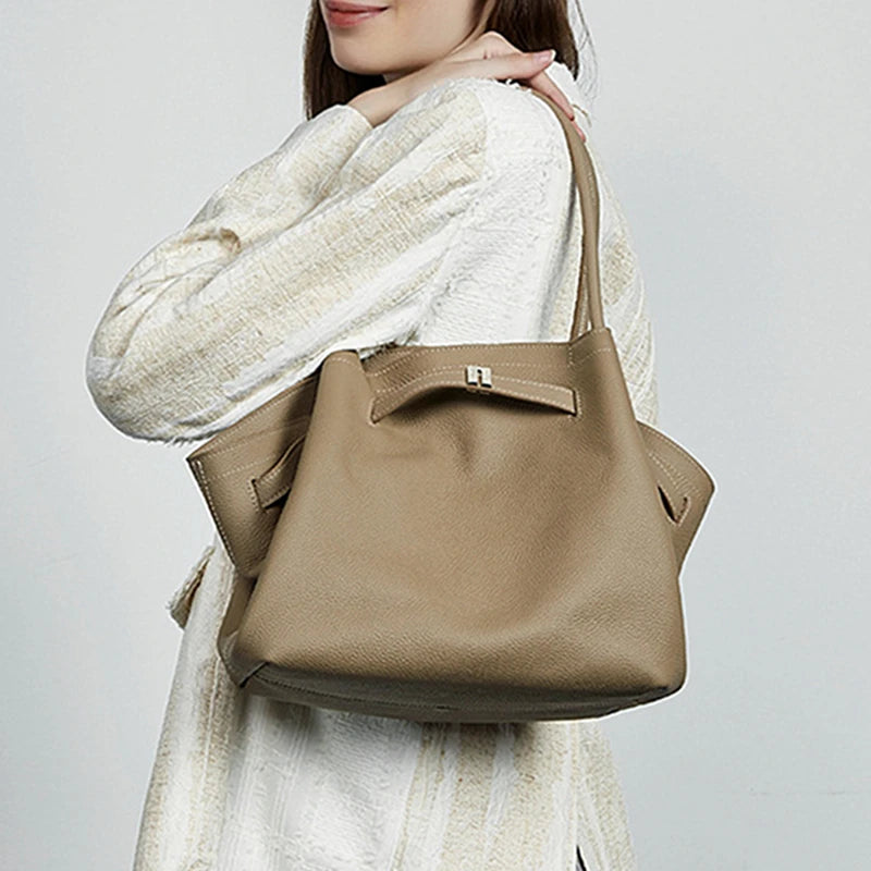 Burminsa Real 100% Genuine Leather Tote Bags For Women 2025 Luxury Designer Underarm Shoulder Bags Big Shopping Ladies Handbags
