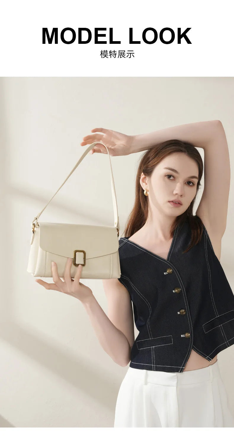 Bolsa feminina portátil de couro genuíno 2025, novo nicho de alta qualidade, bolsa de ombro crossbody, bolsa de viagem feminina com duas alças