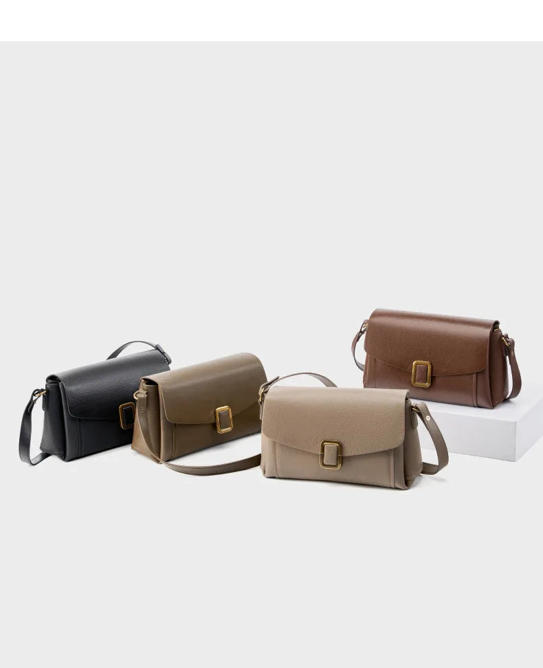 Bolsa feminina portátil de couro genuíno 2025, novo nicho de alta qualidade, bolsa de ombro crossbody, bolsa de viagem feminina com duas alças