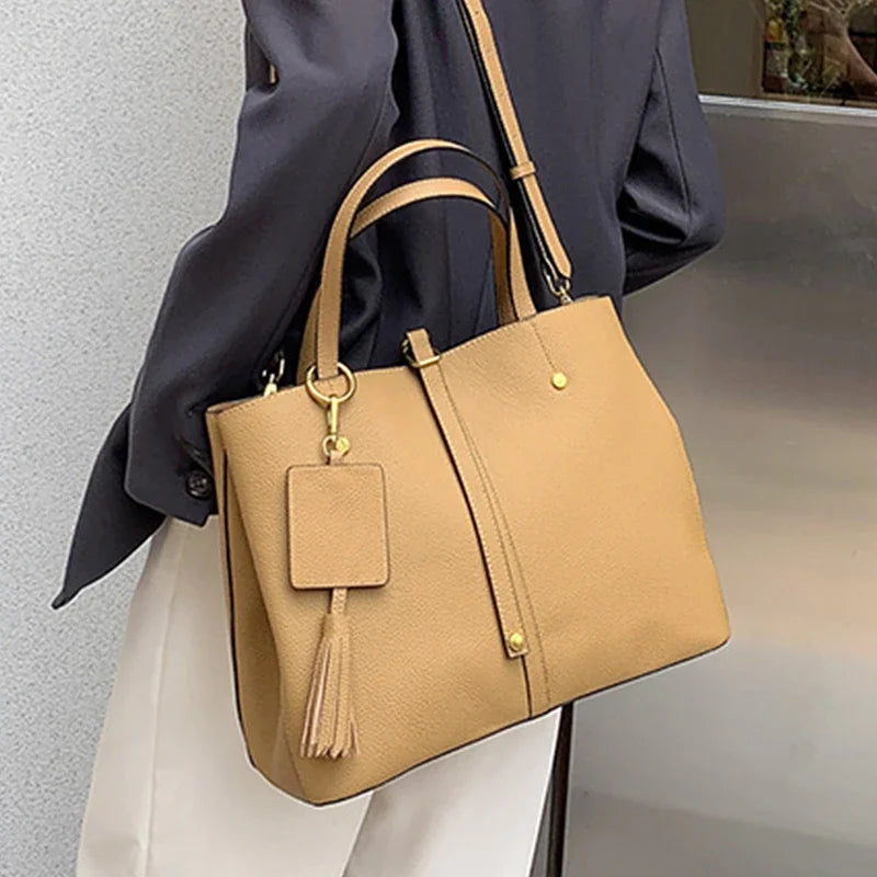 Burminsa Cowhide Genuine Leather Large Bucket Tote Handbags For Women New 2025 Luxury Designer Shopper Bucket Work Shoulder Bags