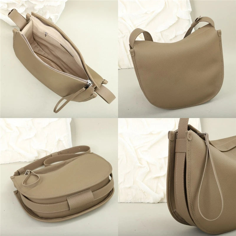 Burminsa Cowhide Genuine Leather Crescent Shoulder Bags For Women 2025 Luxury Designer Crossbody Shopper Tote Ladies Handbags