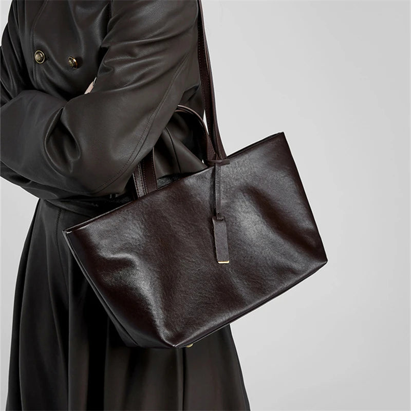 Burminsa Cowhide Genuine Leather Tote Shoulder Bags For Women 2025 Luxury Designer Large Capacity Commuter Work Ladies Handbags