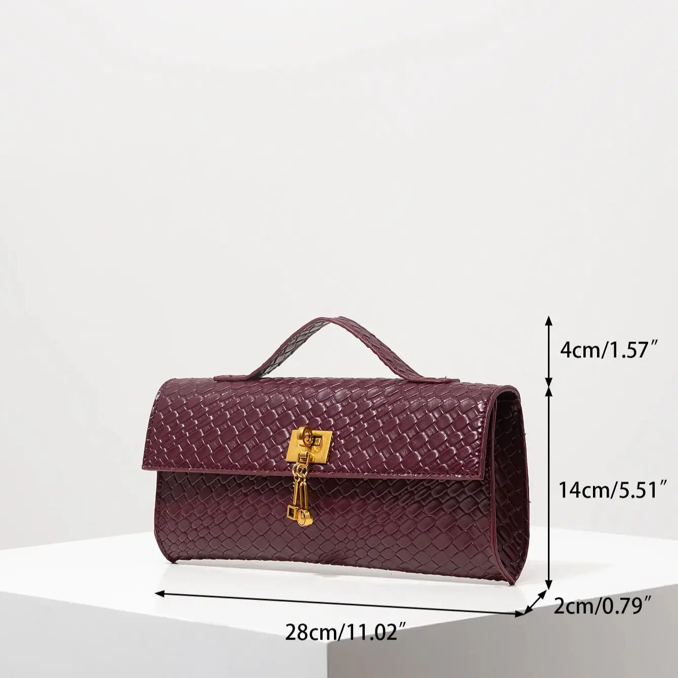 Baguette tecido de couro artificial retrô, embreagem feminina flip, bolsa de noite elegante, carteira borgonha, festa de vestido feminino, item de casamento (padrão aleatório)